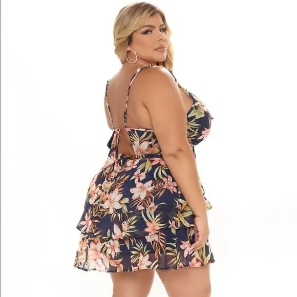 NWT Fashion Nova Paradise Feels Ruffle Mini Dress - Size 3X - Picture 4 of 16